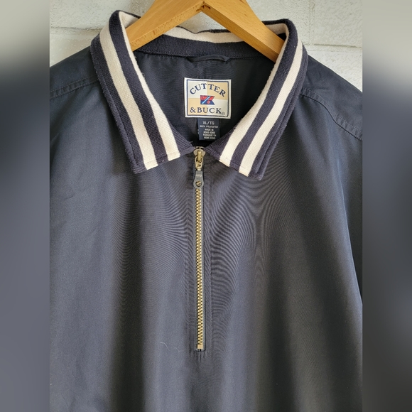 Vintage Cutter & Buck Men's Blue Stretchy Quarter Zip Bomber Jacket Size - Picture 3 of 10